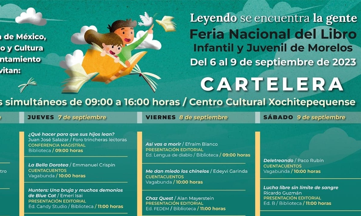 cartelera de la Feria Nacional del Libro Infantil y Juvenil de Morelos 2023