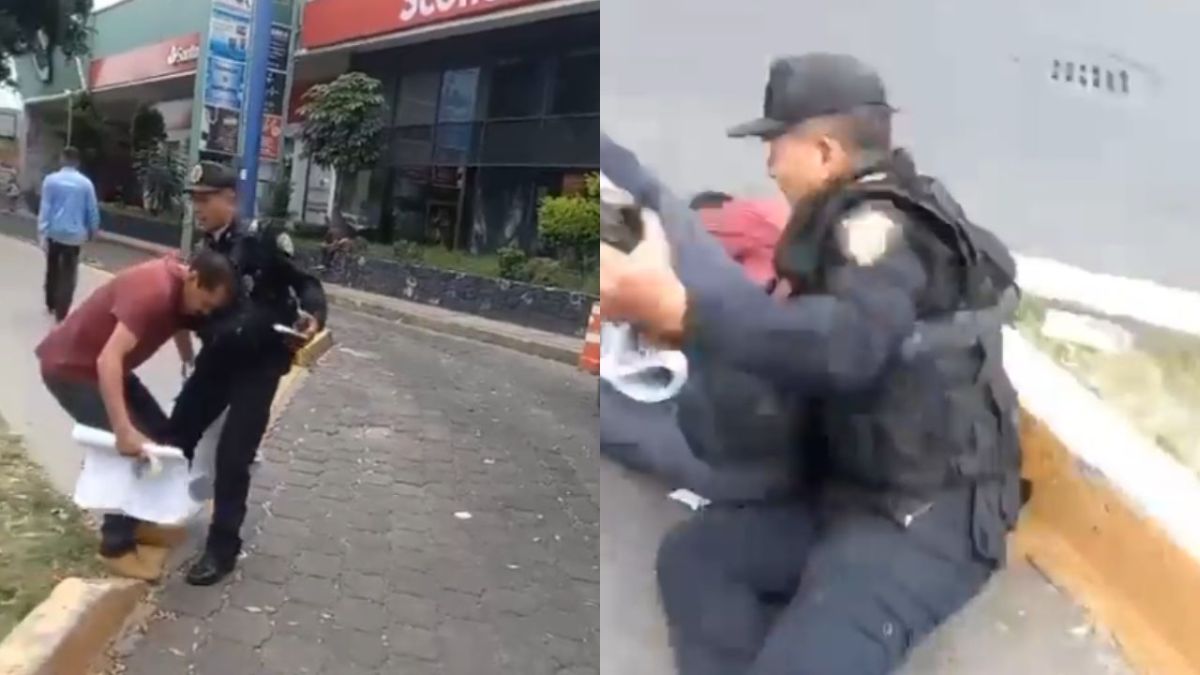 Policía agrede a supuesto simpatizante de Clara Brugada por pegar propaganda política de ella en postes