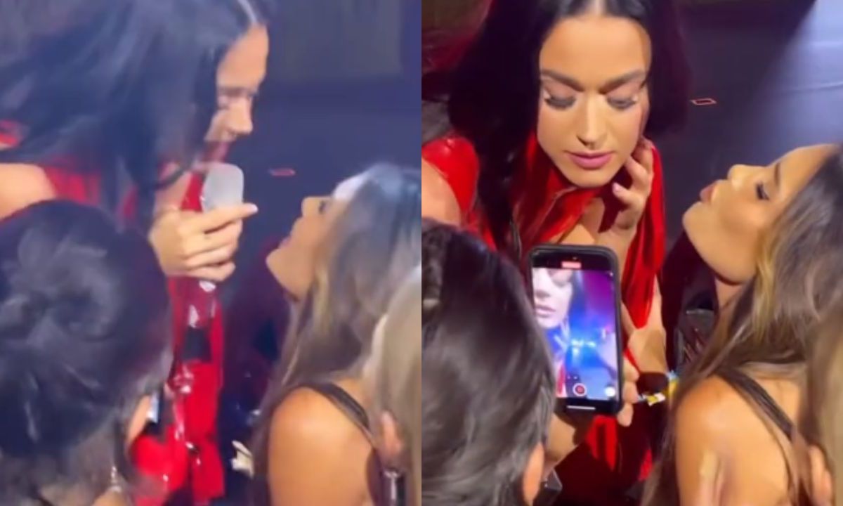 Foto:Captura de pantalla|VIDEO: Katy Perry se deja besar por una actriz mexicana en concierto privado