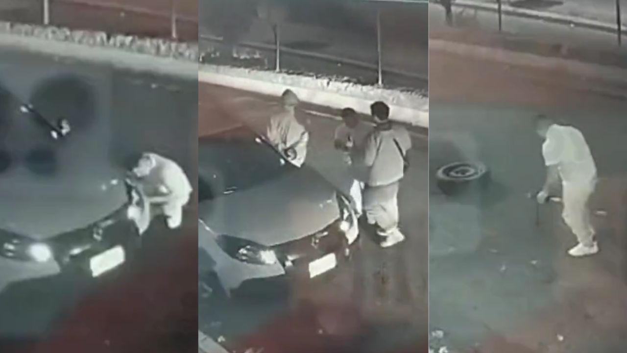 VIDEO: Conductor cae en un bache, cambia llanta y lo asaltan en Naucalpan