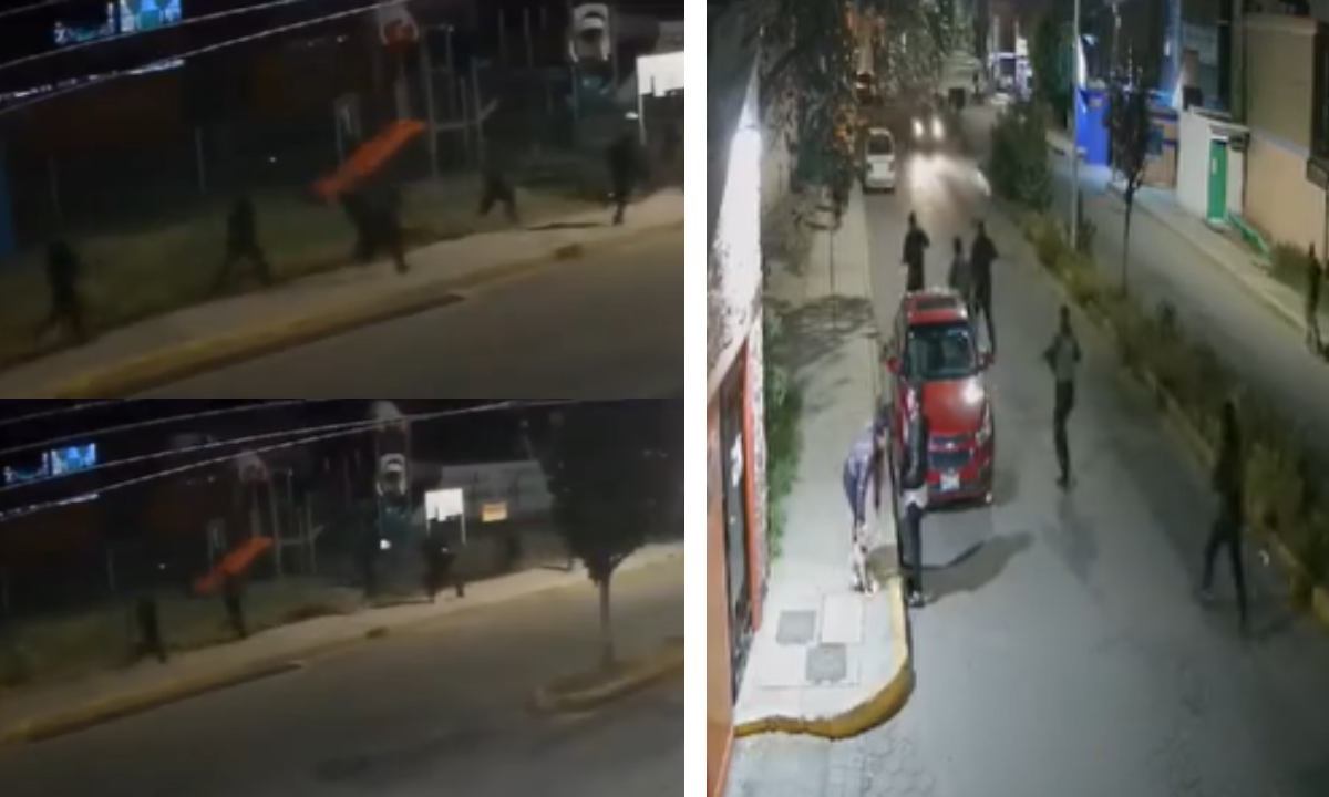 Una cámara de seguridad captó el momento en el que varias personas huyen de una balacera en inmediaciones del fraccionamiento Rancho San Blas, en el municipio de Cuautitlán