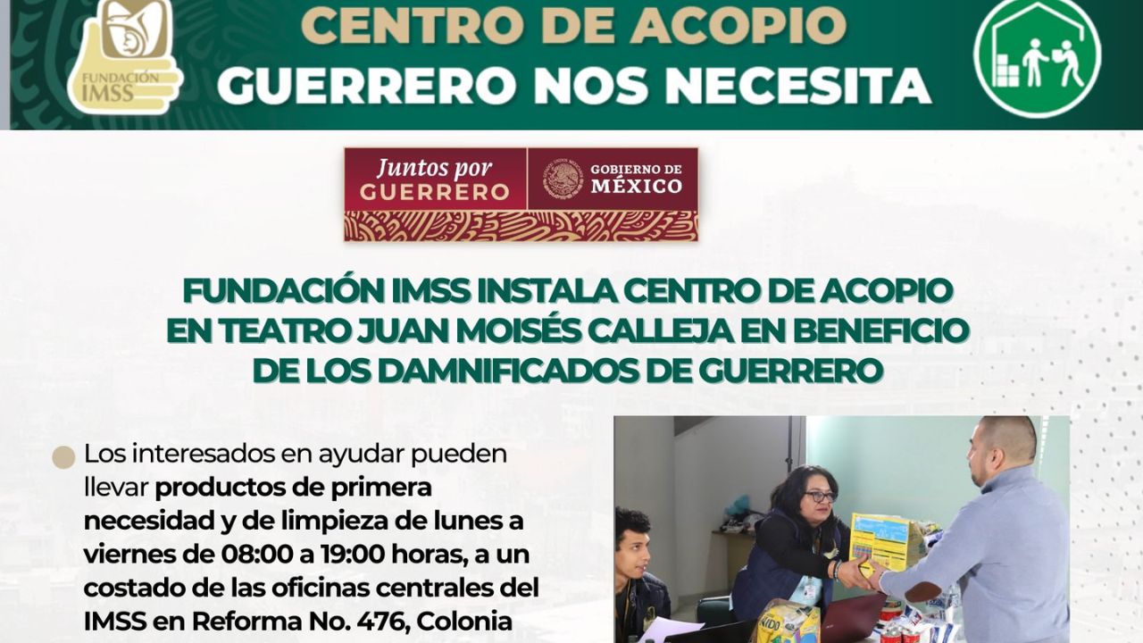 Instala Fundación IMSS centro de acopio para Guerrero