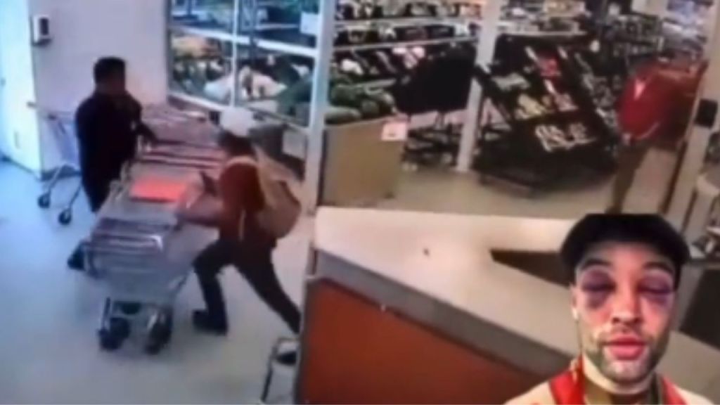 Trabajador de un supermercado detiene a un ladrón arrojándole una gaseosa en la cabeza
