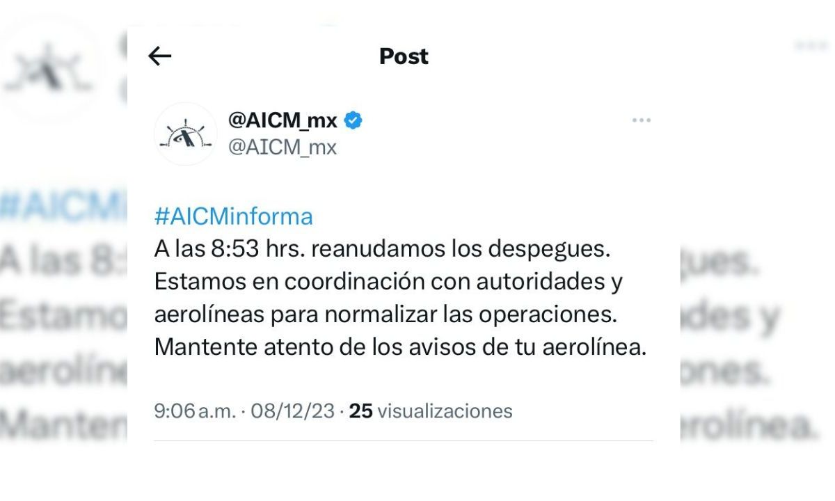 El Aeropuerto Internacional de la Ciudad de México informó que reanudaron los despegues luego de cerrar operaciones por niebla