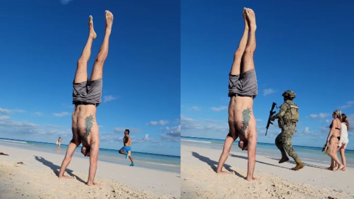 Militares persiguen a delincuente en playas de Tulum mientras instructor de yoga hace sesión en vivo