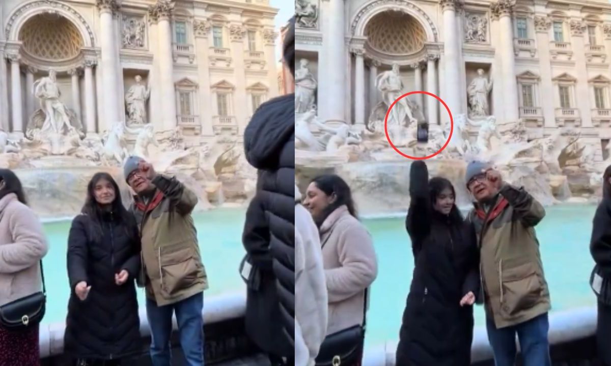 Turista mexicana tira su celular a La Fontana Di Trevi al lanzar una moneda para pedir un deseo
