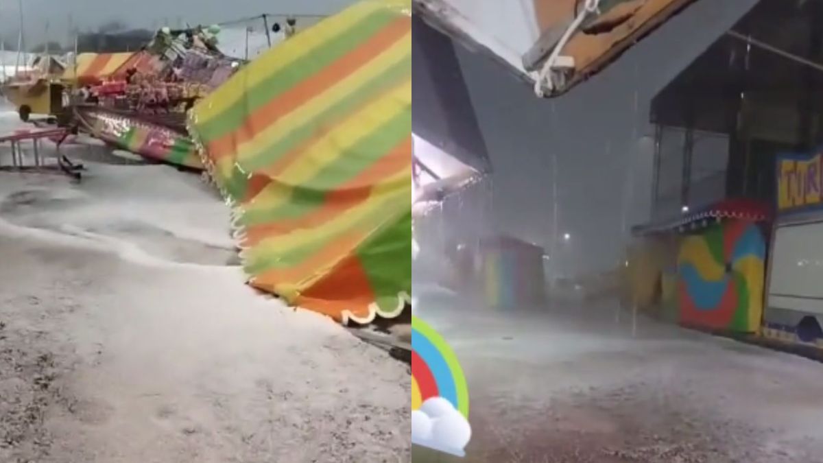 Foto:Captura de pantalla|VIDEO: Así fue como una tromba destrozó la feria de Jilotepec en Edomex