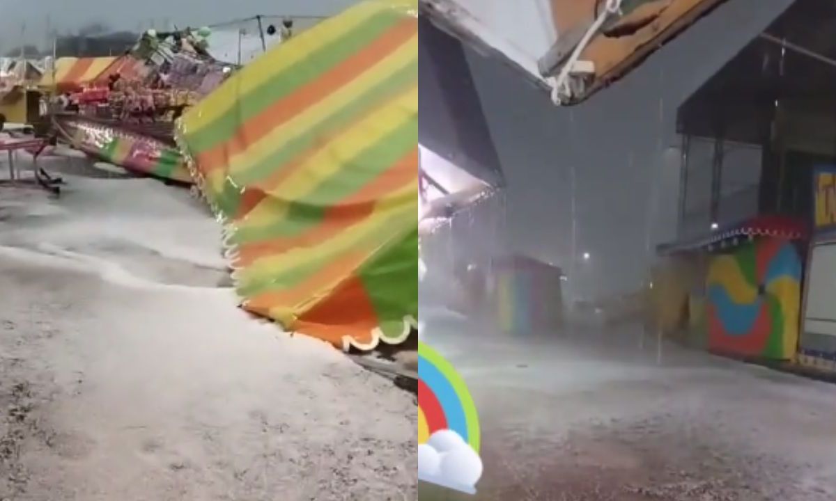 Foto:Captura de pantalla|VIDEO: Así fue como una tromba destrozó la feria de Jilotepec en Edomex