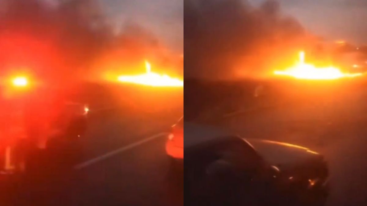 Foto:Captura de pantalla|¡Terrible! Tráiler se estrella y se incendia sobre la carretera Lechería-Texcoco