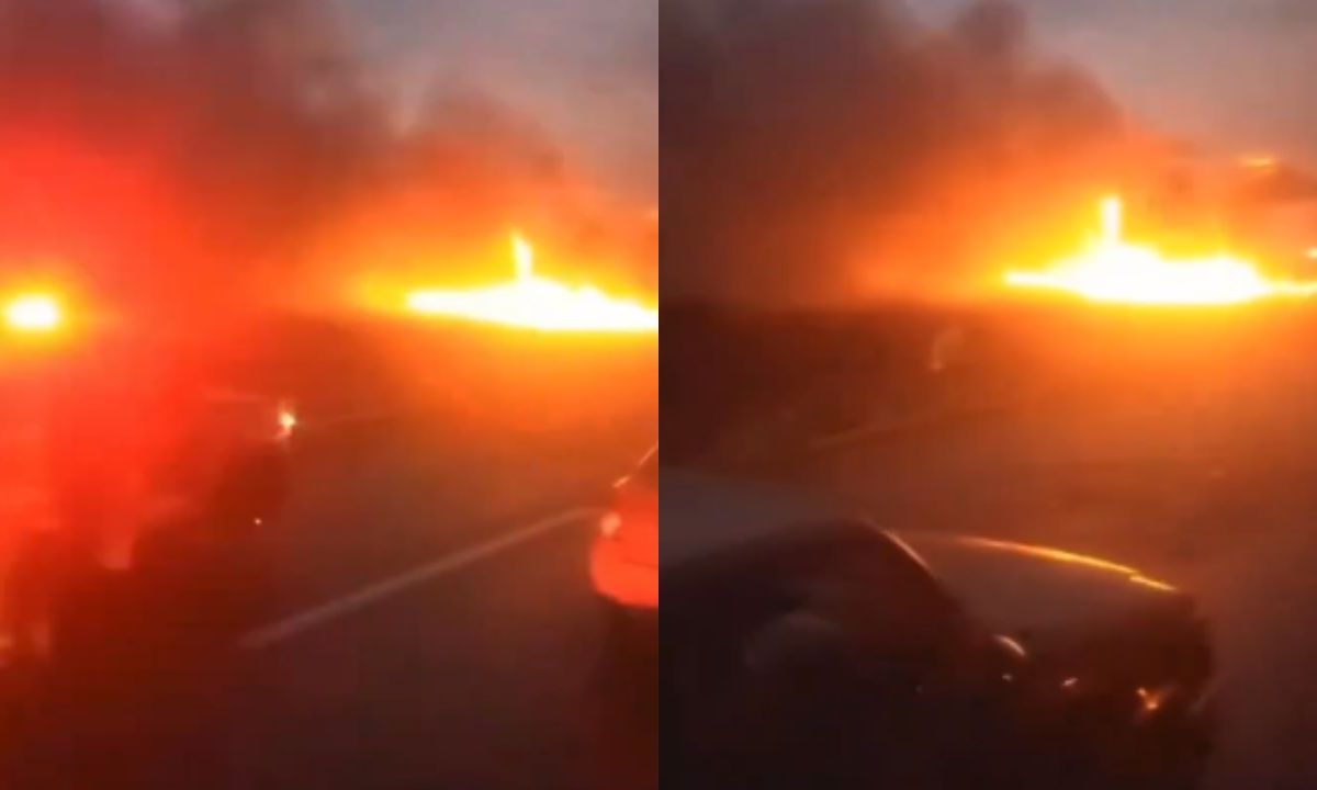 Foto:Captura de pantalla|¡Terrible! Tráiler se estrella y se incendia sobre la carretera Lechería-Texcoco