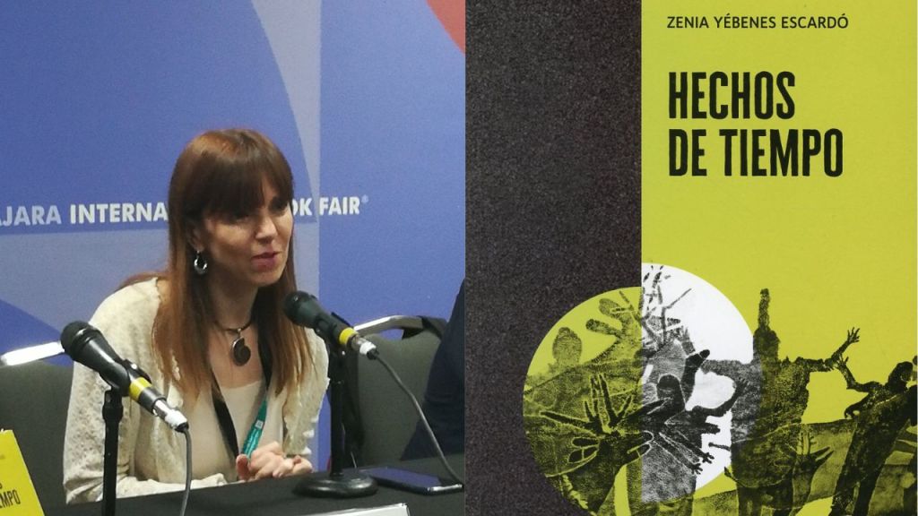 Zenia Yébenes en la presentación de "Hechos de tiempo" en la FIL Guadalajara.