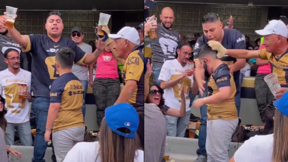 Aficionados de los Pumas 'bautizan' a niño con cerveza en C.U.; genera polémica
