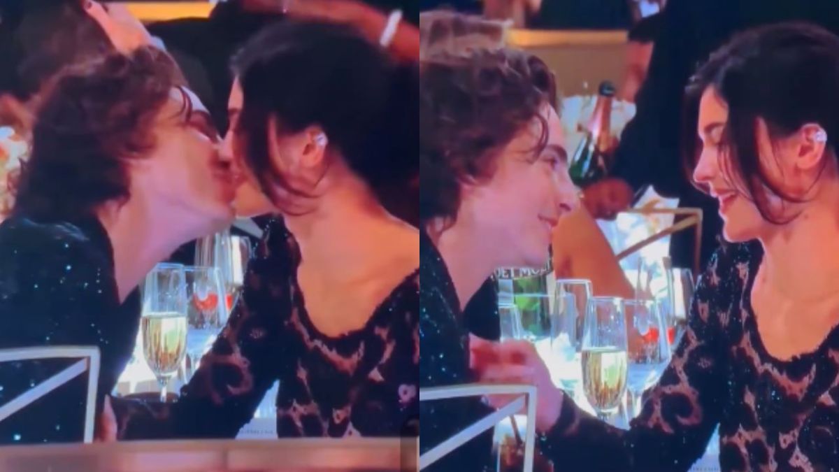 Foto:Captura de pantalla|VIDEO: Kylie Jenner y Timothée Chalamet debutan con beso en los Golden Globes