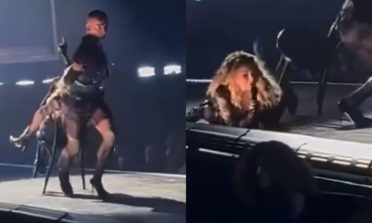 Foto:Captura de pantalla|VIDEO: Así fue como un bailarín tiró a Madonna en su concierto