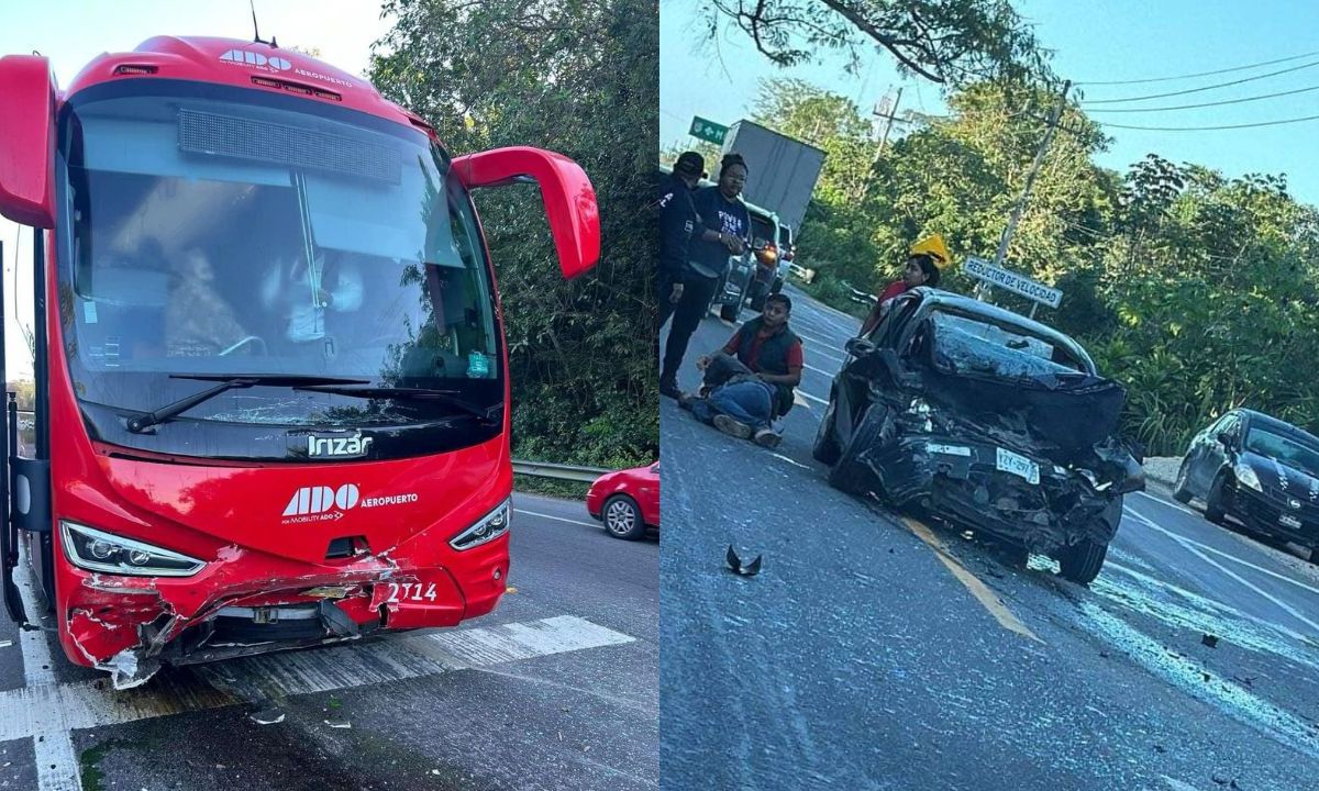 Tres muertos y un herido sería el saldo que dejó un choque entre un autobús turístico y un auto en Playa del Carmen-Tulum