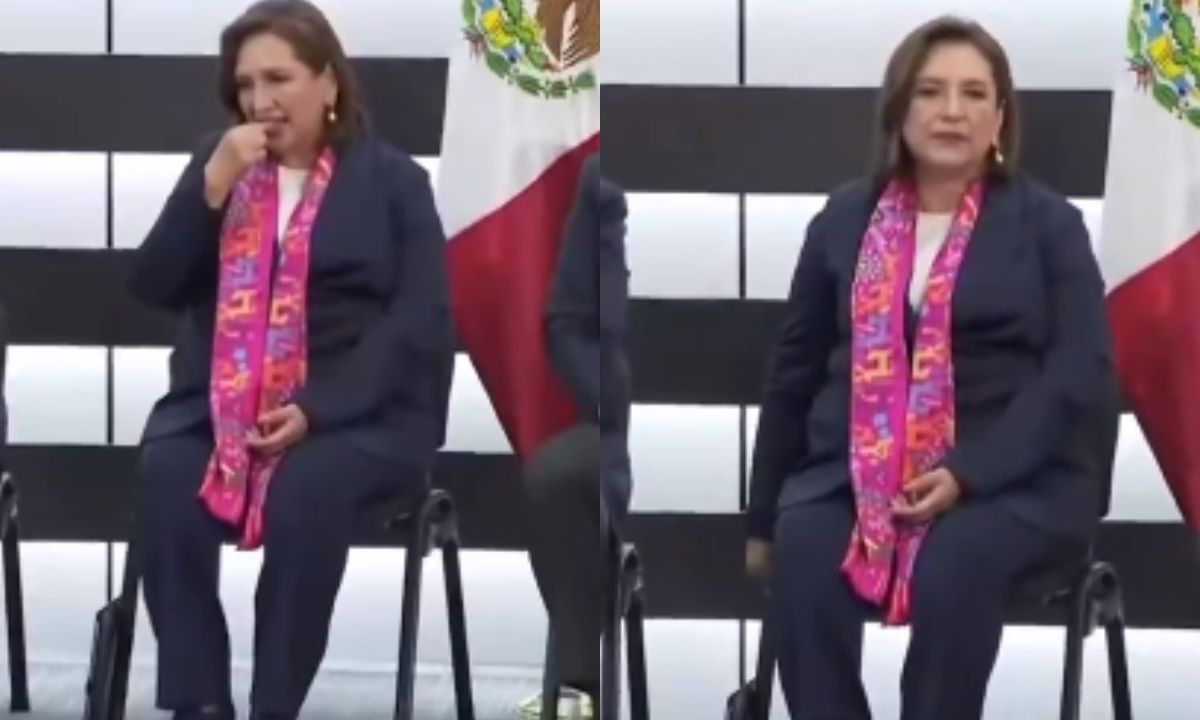 Foto:Captura de pantalla|VIDEO: Captan a Xóchitl Gálvez pegando un supuesto chicle debajo de una silla