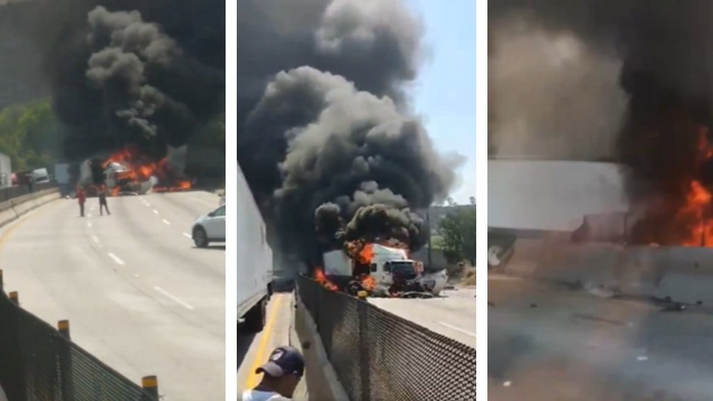Durante la tarde de este miércoles se registró un choque de tráileres en la México-Querétaro, mismos que tras el accidente se incendiaron.
