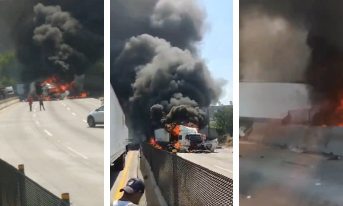 Durante la tarde de este miércoles se registró un choque de tráileres en la México-Querétaro, mismos que tras el accidente se incendiaron.