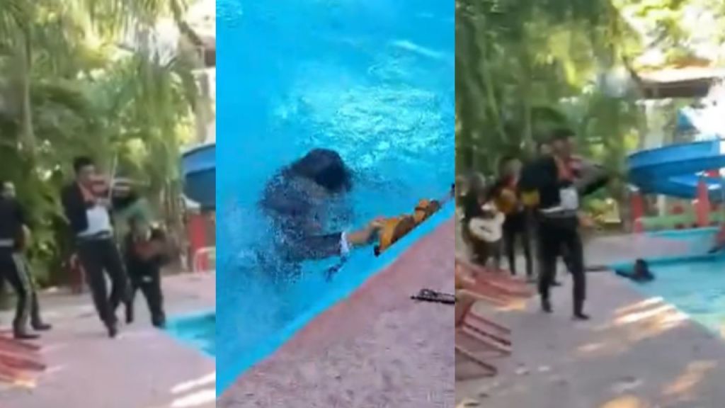 ¡Al agua pato! Mariachi cae a la piscina en plena serenata; desata las risas de los presentes