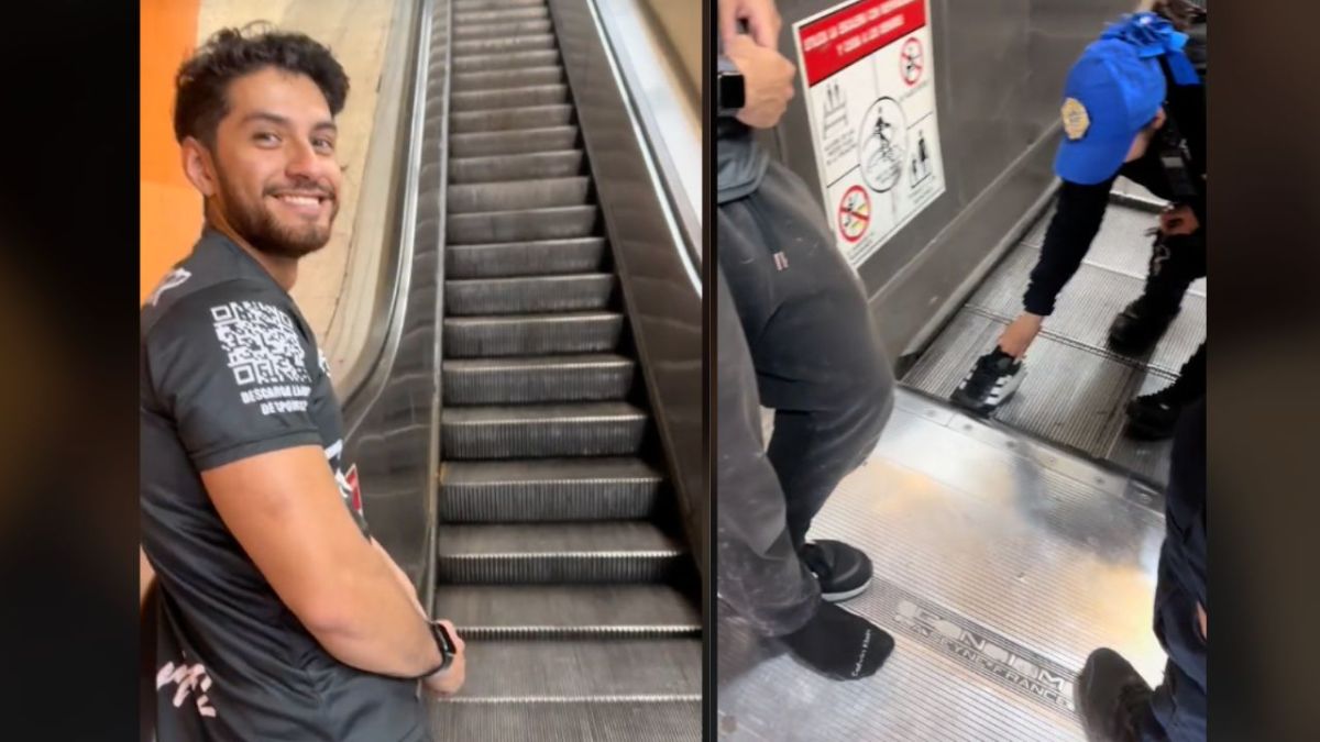 Joven se va descalzo luego de que su tenis se quedara atorado en las escaleras electricas del Metro