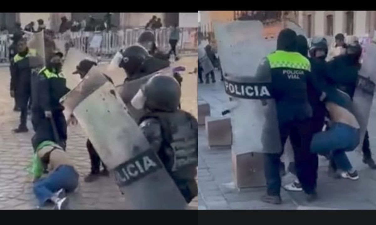 Tras presuntos actos violentos de manifestantes hacia policías durante la marcha 8M en Zacatecas, elementos de seguridad tuvo que responder de manera agresiva