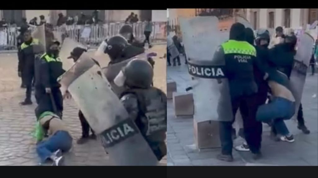 Tras presuntos actos violentos de manifestantes hacia policías durante la marcha 8M en Zacatecas, elementos de seguridad tuvo que responder de manera agresiva