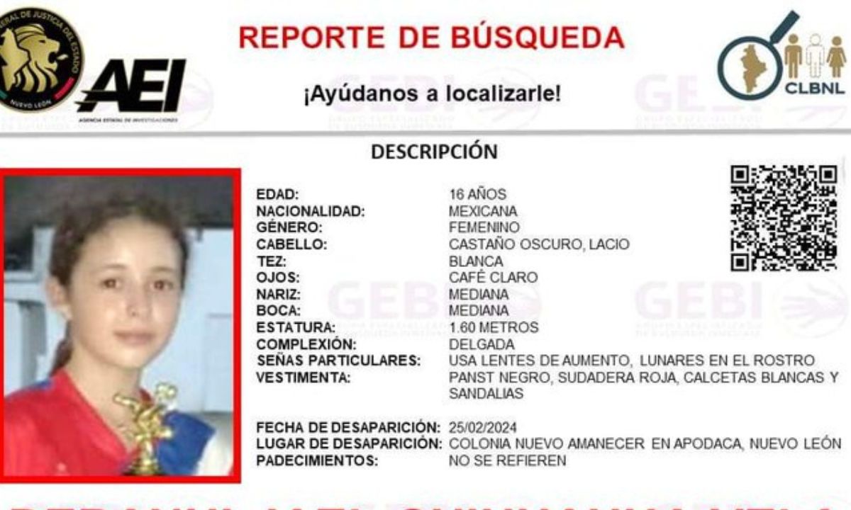 La Fiscalía de Nuevo León emitió una ficha de búsqueda para hallar a la joven desaparecida, Debanhi
