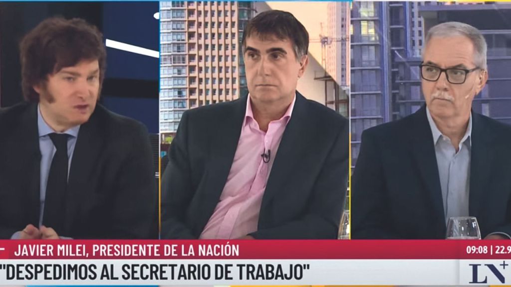EN VIVO. Durante una entrevista con el periodista António Laje en la cadena LN+, el presidente Javier Milei anunció su decisión de echar al ministro.