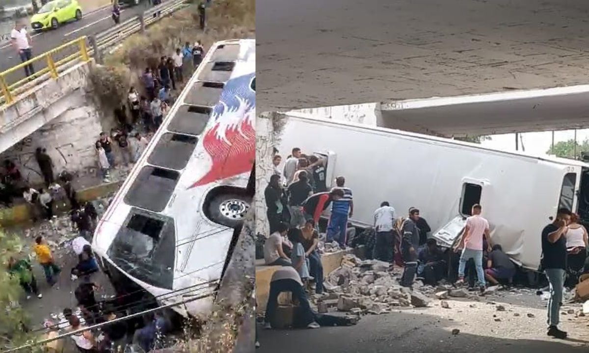 Camión de pasajeros vuelca en la México-Pirámides; reportan varios heridos