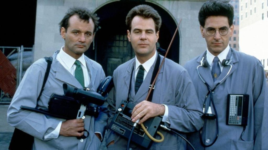 Bill Murray, Dan Aykroyd y Harold Ramis en Ghostbusters (1984).
