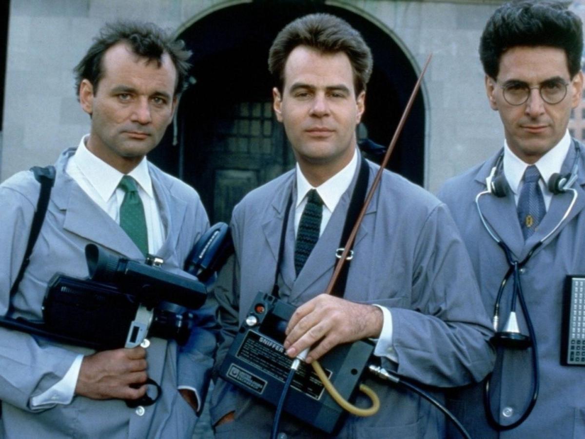 Bill Murray, Dan Aykroyd y Harold Ramis en Ghostbusters (1984).