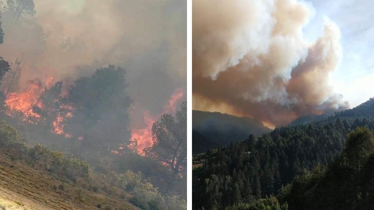 Durante la noche de este martes 26 de marzo, el incendio en pastizales y cerros del municipio de Jilotzingo, continúa.