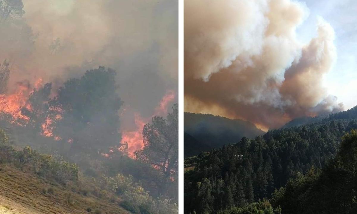 Durante la noche de este martes 26 de marzo, el incendio en pastizales y cerros del municipio de Jilotzingo, continúa.