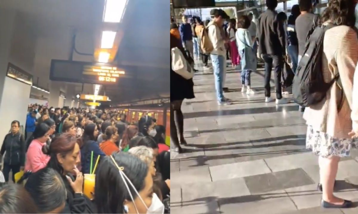 Foto:Redes sociales|Reportan caos en línea 12 del Metro por retrasos en los trenes