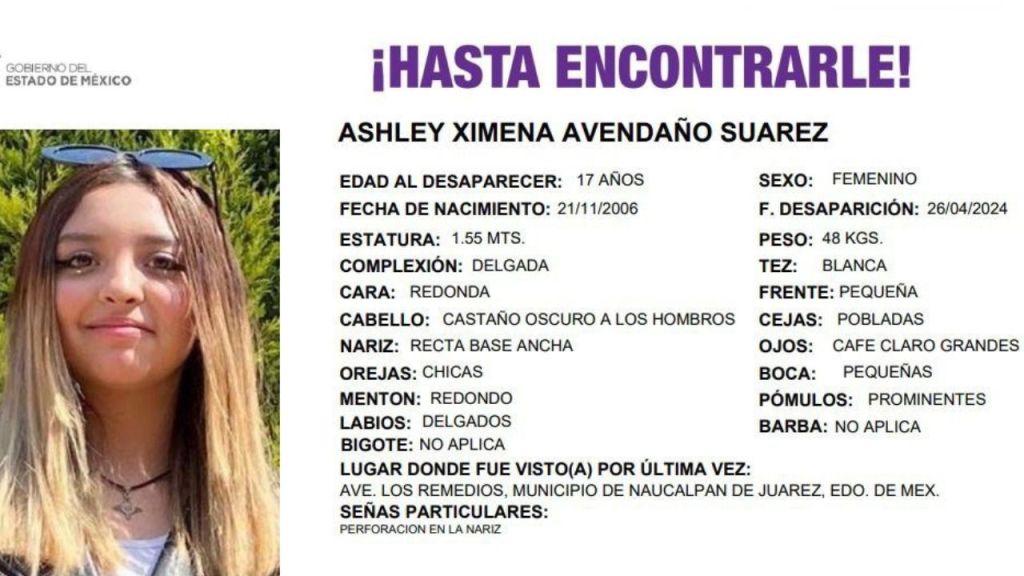 Piden ayuda para hallar a Ashley Avendaño, joven desaparecida en Naucalpan. Noticias en tiempo real