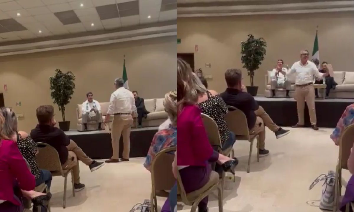 Cristopher James Barousse interpela a Javier Corral durante conferencia en Sonora