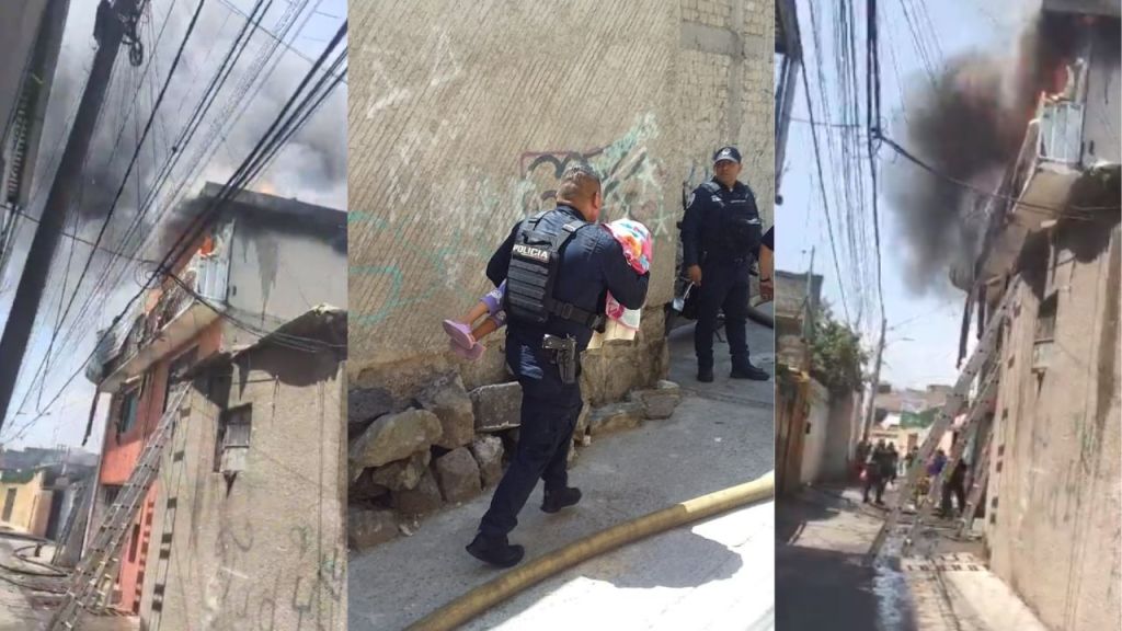 Policía rescatan a cuatro menores de edad y dos mujeres de un incendio en Naucalpan