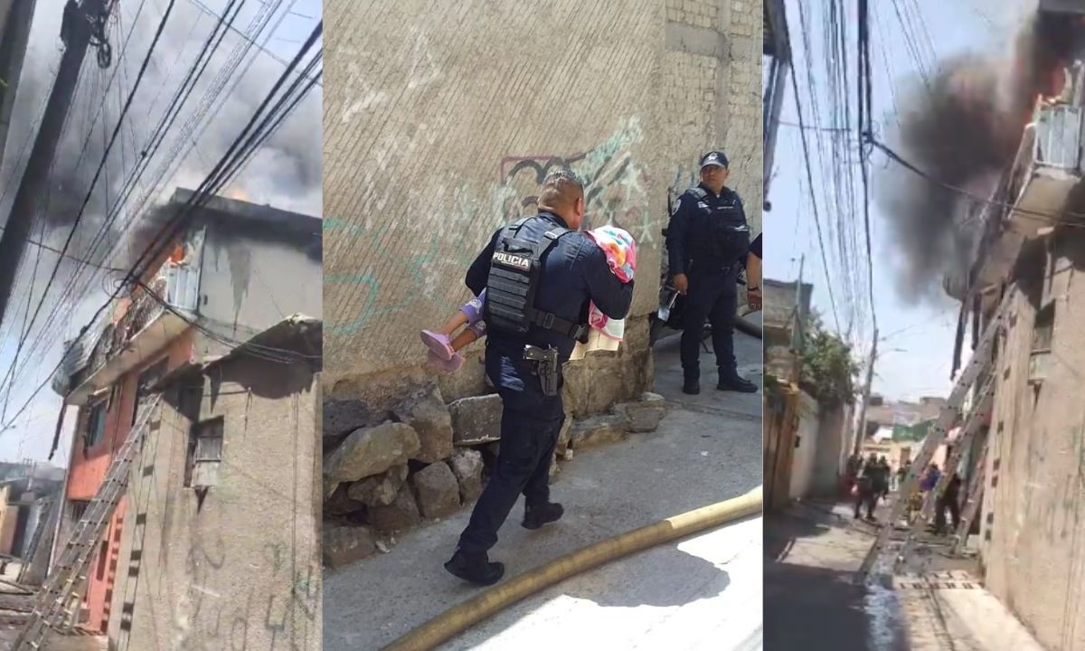 Policía rescatan a cuatro menores de edad y dos mujeres de un incendio en Naucalpan