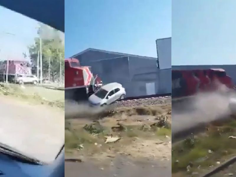VIDEO: Tren embiste a conductora en Zapopan; intentó ganar el paso