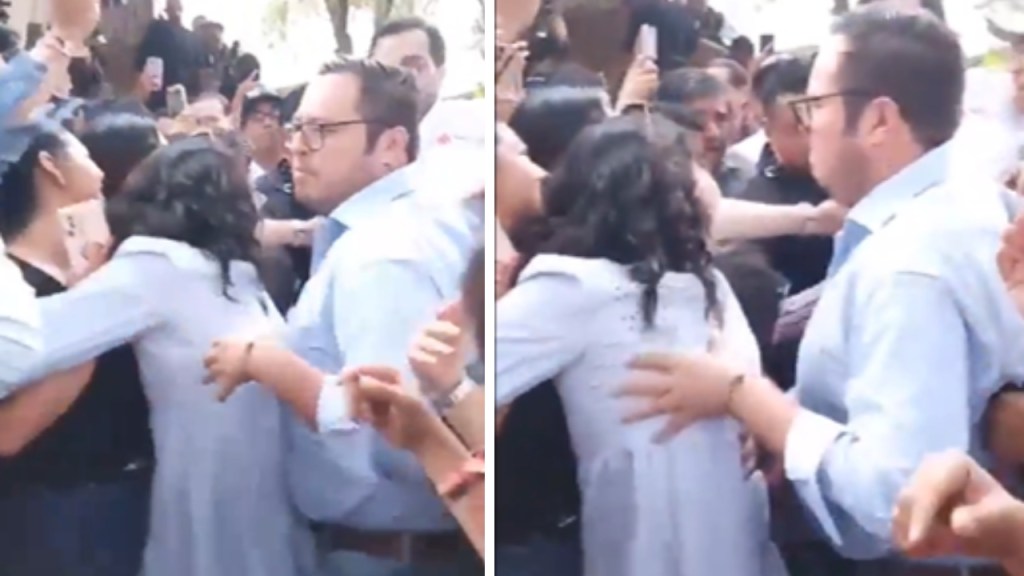 Un sujeto tocó de manera indebida a una mujer durante un tumulto que se suscito en un acto de campaña de Máynez.
