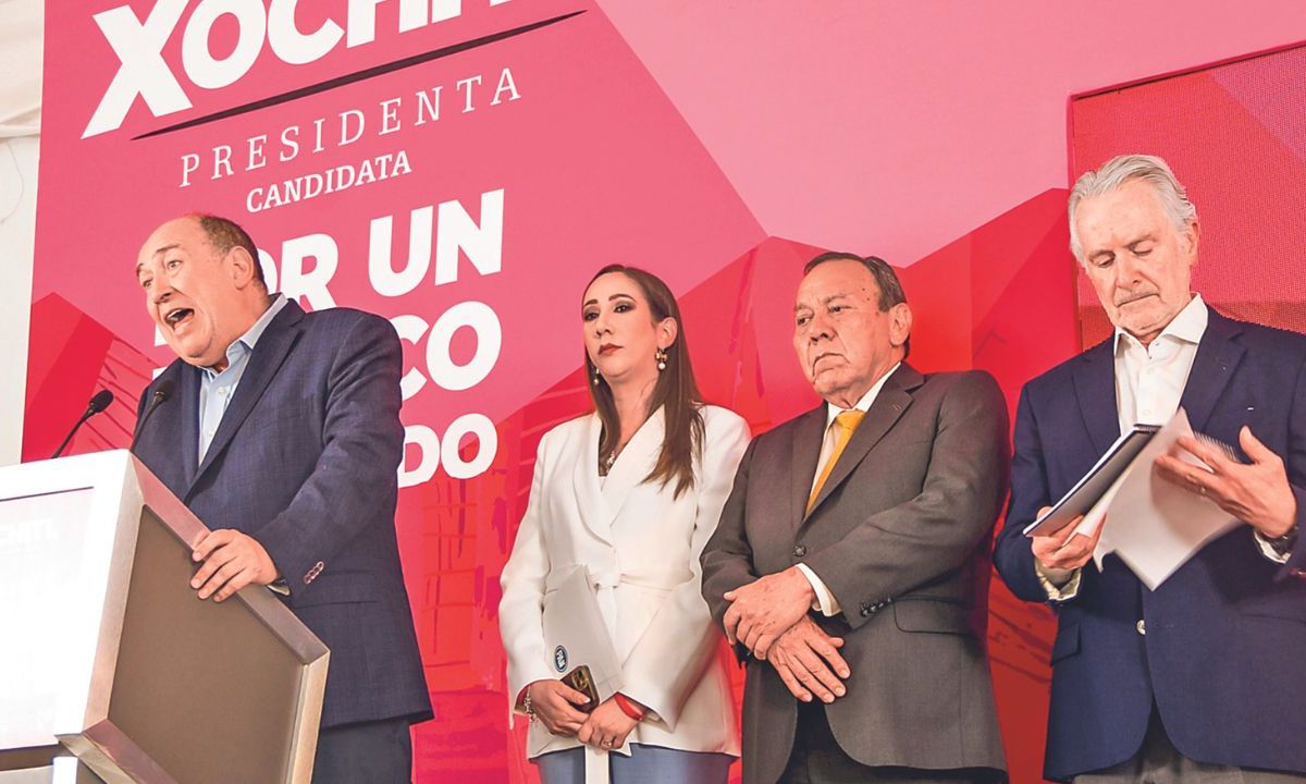 Análisis. Santiago Creel, Rubén Moreira, Jesús Zambrano y Noemí Luna presentaron un mapa de riesgo de las próximas elecciones en la Casa de Campaña de Xochitl Gálvez.