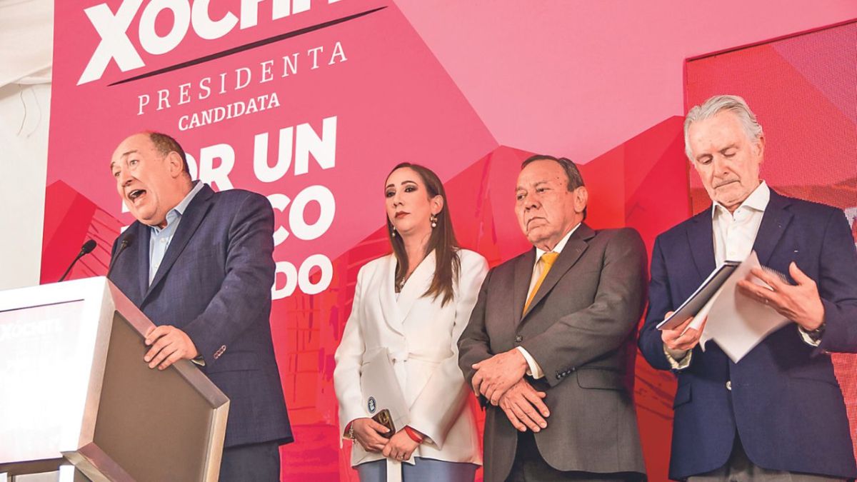 Análisis. Santiago Creel, Rubén Moreira, Jesús Zambrano y Noemí Luna presentaron un mapa de riesgo de las próximas elecciones en la Casa de Campaña de Xochitl Gálvez.