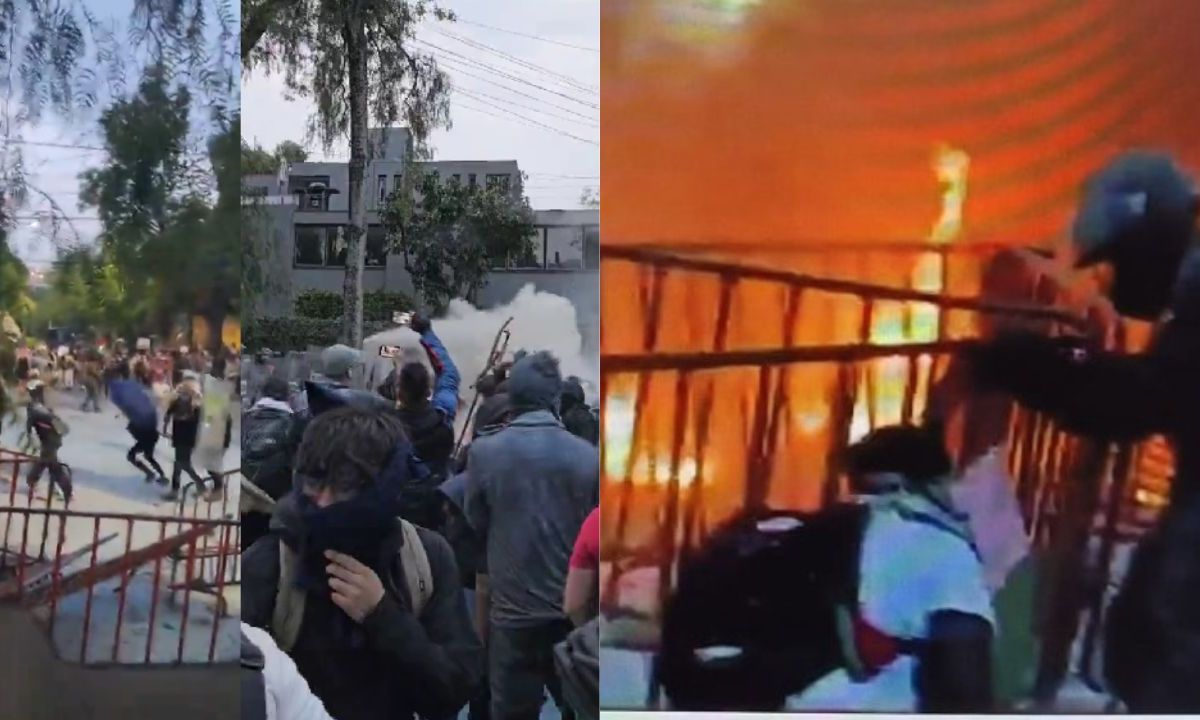 Encapuchados lanzan bombas molotov en las afueras de la Embajada de Israel que resguarda la policía