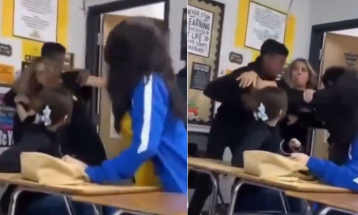 Alumno azota a una maestra contra el piso tras intentar detener una pelea