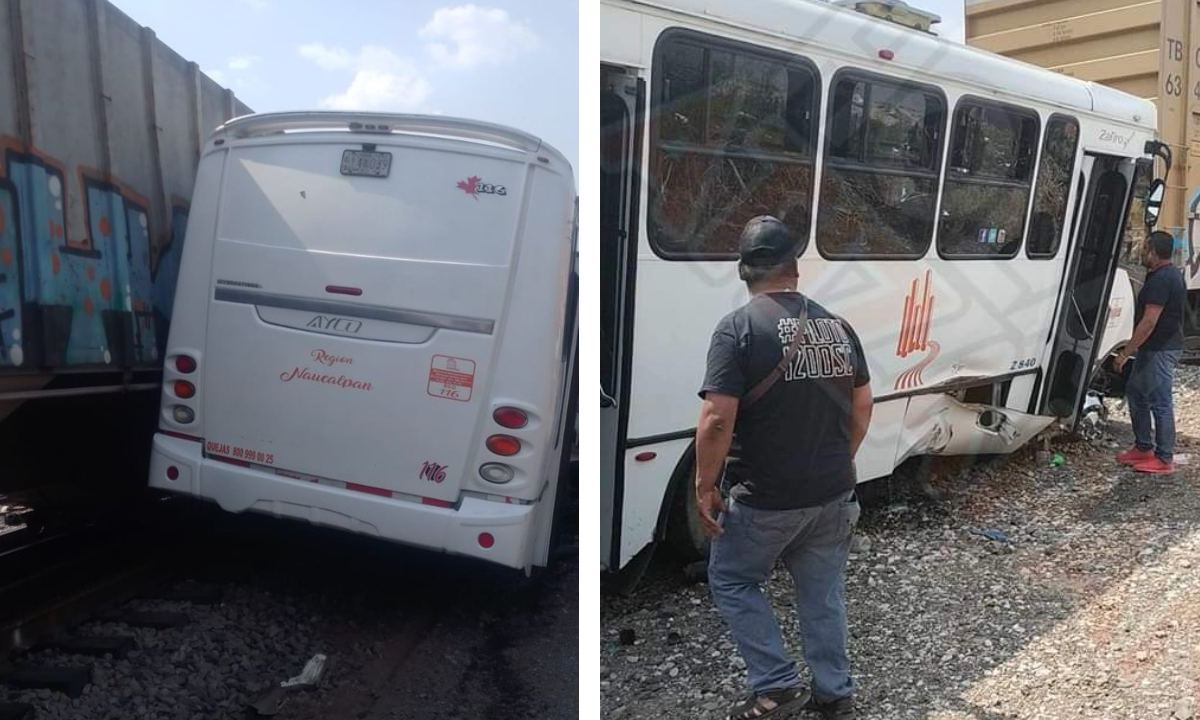 Durante la tarde de este miércoles 22 de mayo se registró un choque entre un tren y un camión de pasajeros en el municipio de Tlalnepantla.